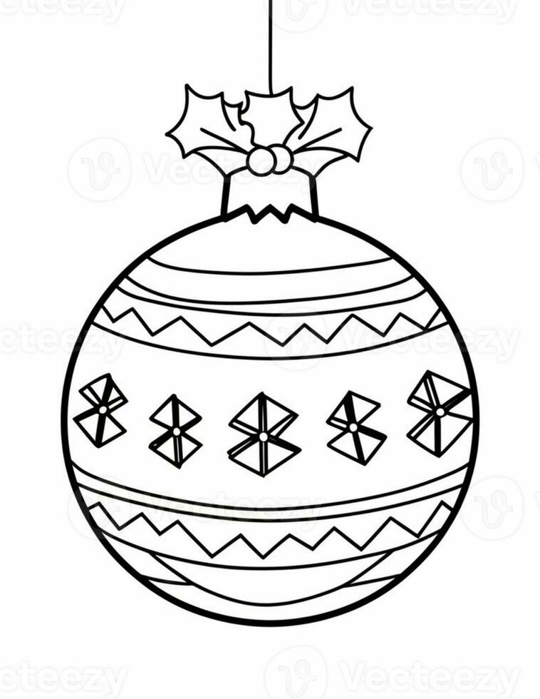 black and white coloring page for children with a Christmas tree bauble photo