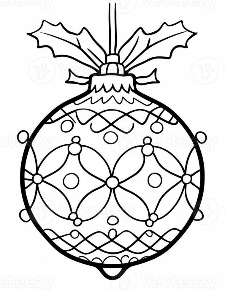 black and white coloring page for children with a Christmas tree bauble photo