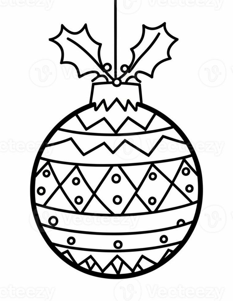 black and white coloring page for children with a Christmas tree bauble photo