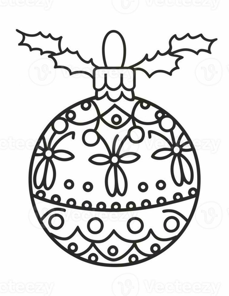 black and white coloring page for children with a Christmas tree bauble photo