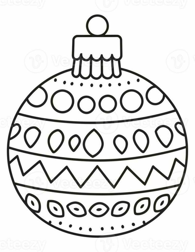 black and white coloring page for children with a Christmas tree bauble photo