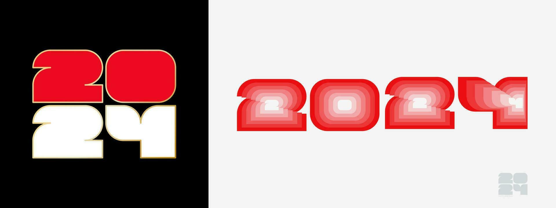 Year 2024 with flag of Monaco and in color palate of Monaco flag. Happy New Year 2024 in two different style. vector