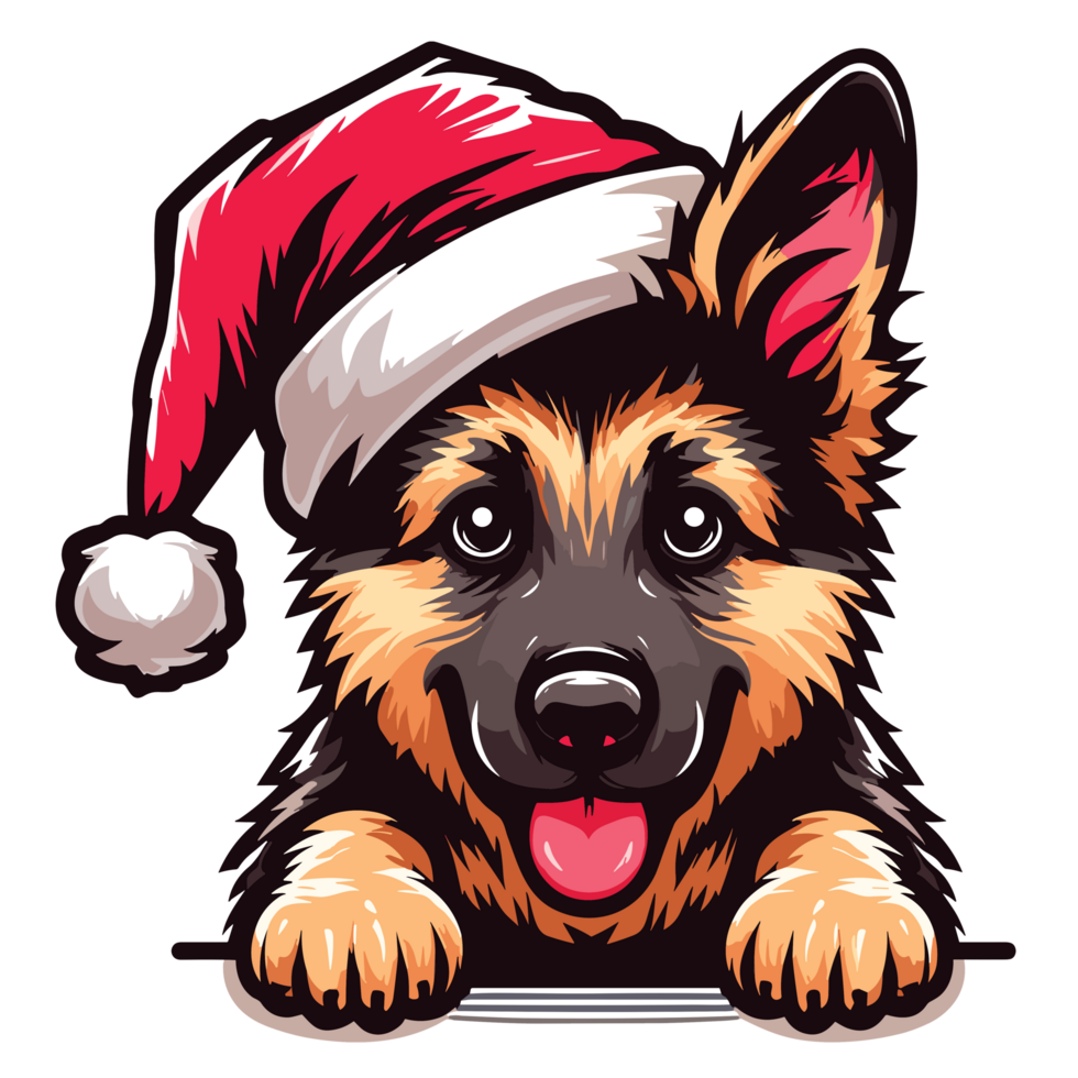 Beautiful German Shepherd Peeking Out Wearing Santa Hat - Ai Generative png