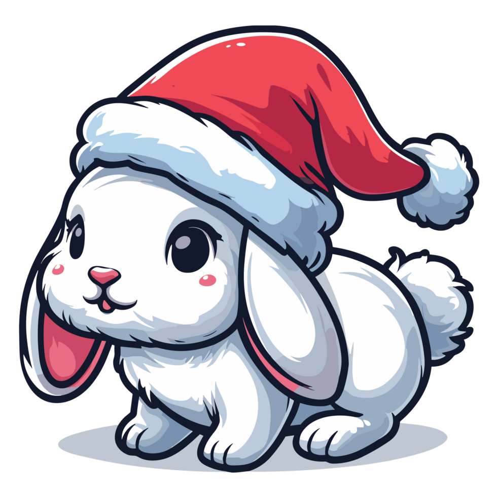 Beautiful Rabbit Wearing Santa Hat - Ai Generative png