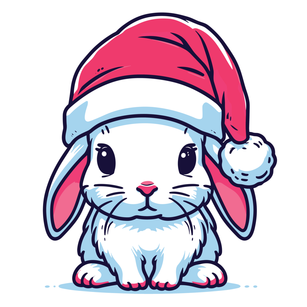 Beautiful Rabbit Wearing Santa Hat - Ai Generative png