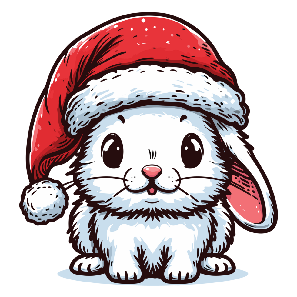 Beautiful Rabbit Wearing Santa Hat - Ai Generative png