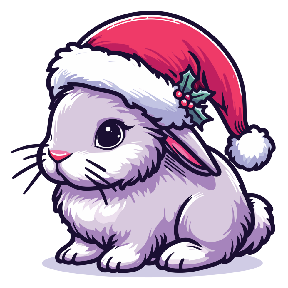 Beautiful Rabbit Wearing Santa Hat - Ai Generative png