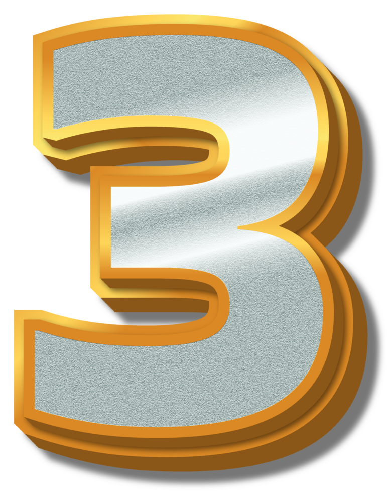 3D Elegant Gold Silver Alphabet Number 3 png
