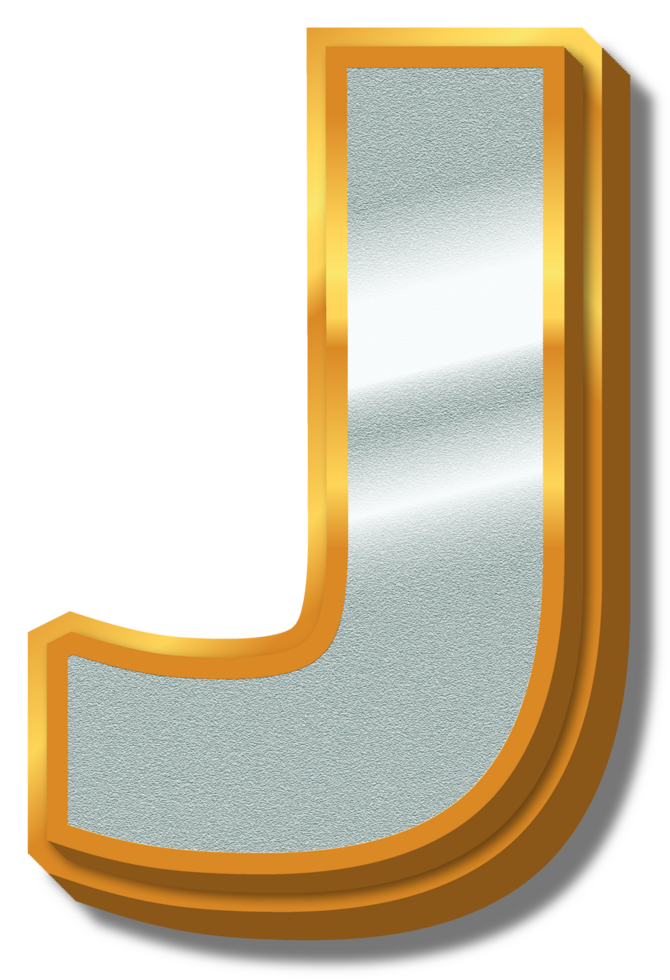 3D Elegant Gold Silver Alphabet Letter J png