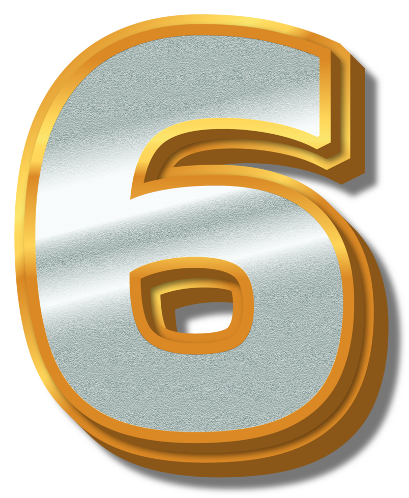 3D Elegant Gold Silver Alphabet Number 6 png