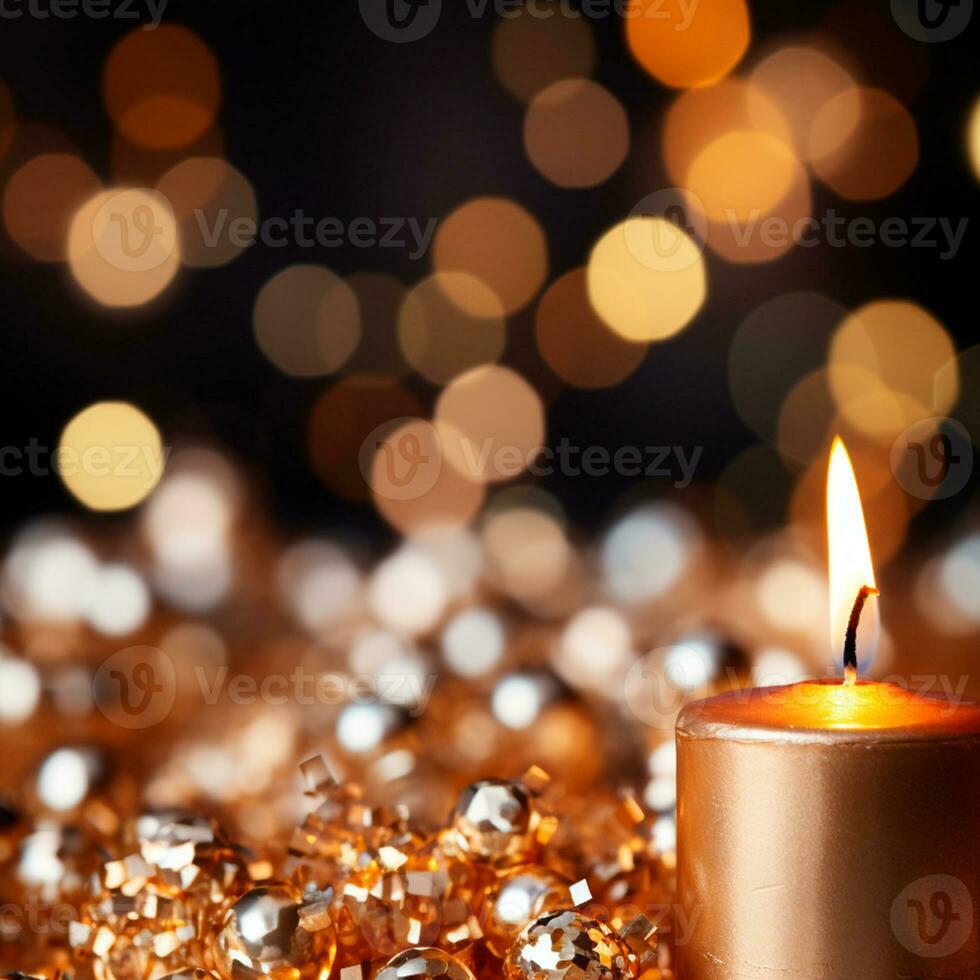 Blurred bokeh, bright candle lights, lighting on a dark background - AI generated image photo