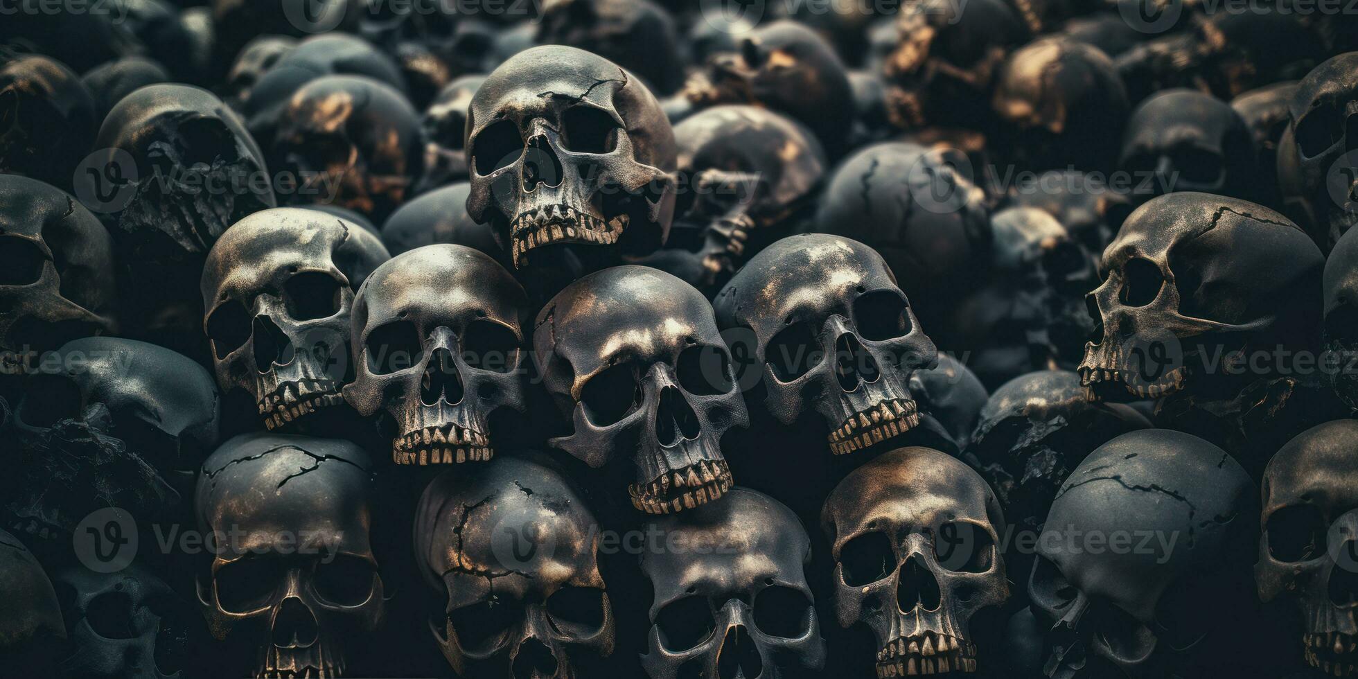 Eerie close-up of spook mountain skulls. AI Generative photo