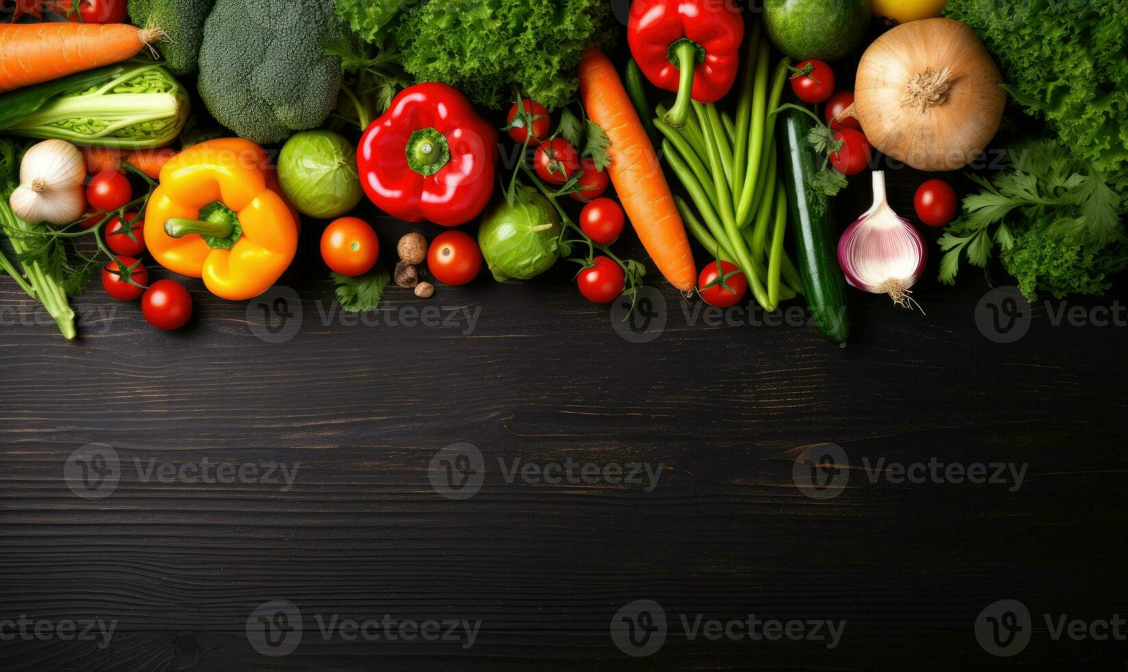 Vegetables on black wood background. AI Generative photo