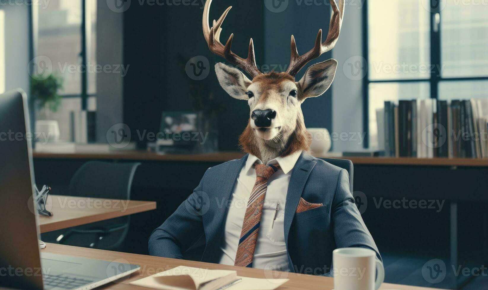 Professional deer engrossed in work. AI Generative photo