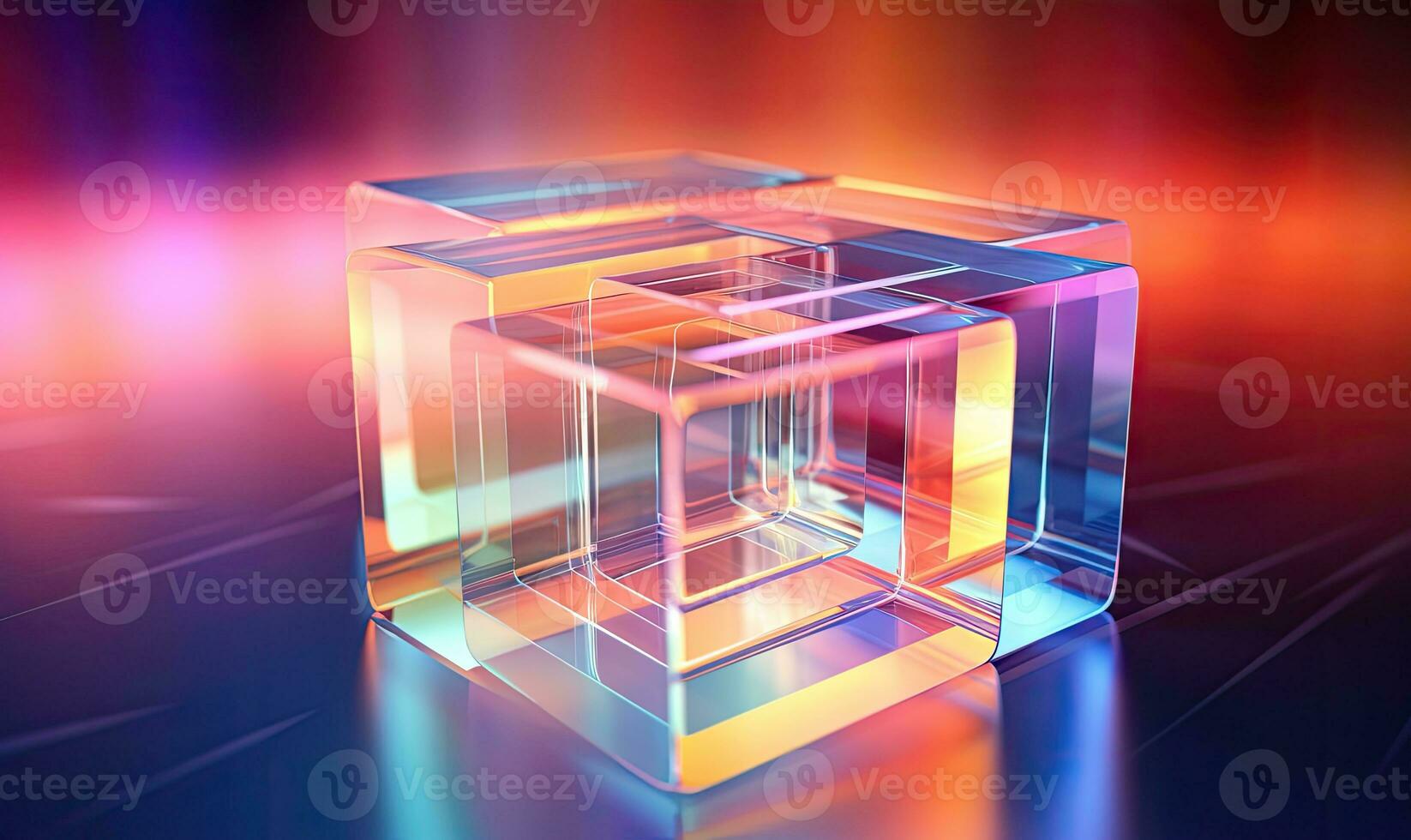 Abstract 3D composition of floating translucent cubes. AI Generative photo