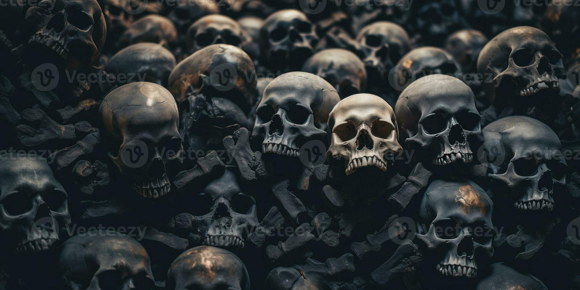 Eerie close-up of spook mountain skulls. AI Generative photo