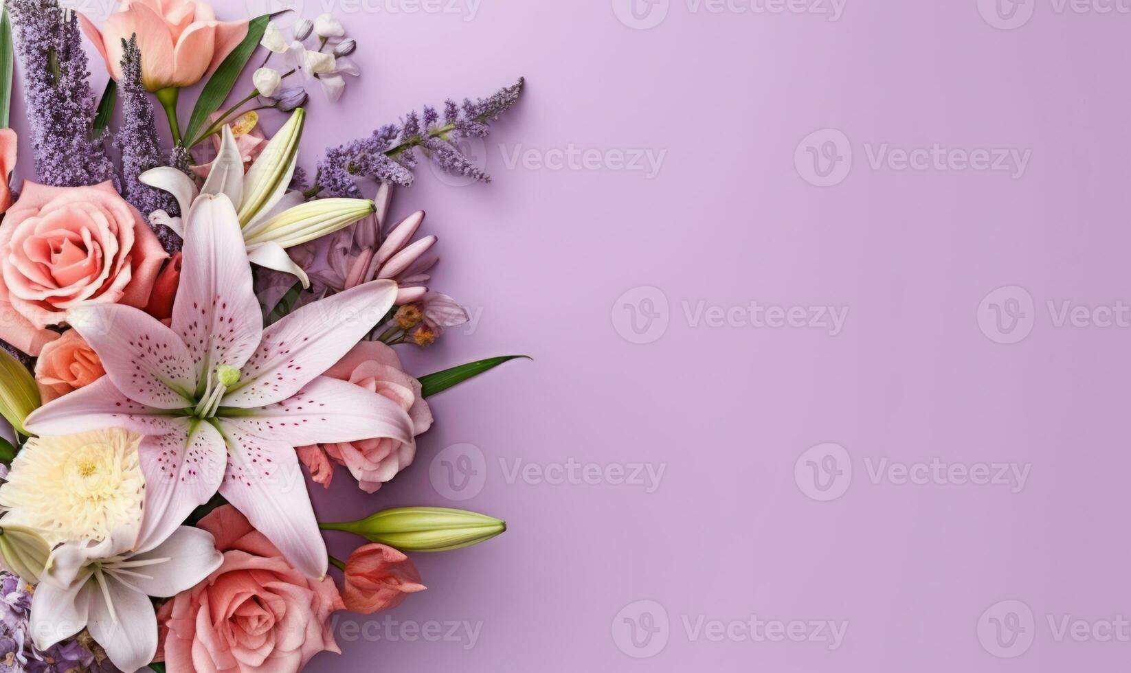 Assorted flowers, including lilies and roses. AI Generative photo