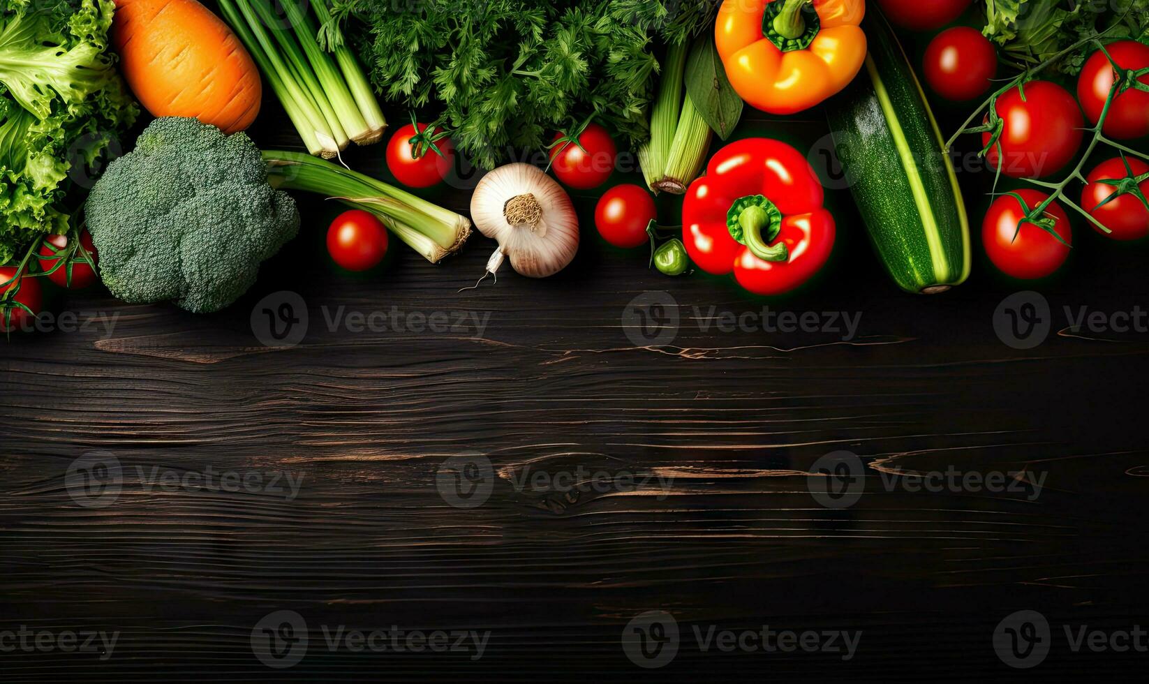 Vegetables on black wood background. AI Generative photo