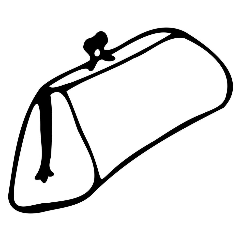 vector long ladies bag in doodle style in black color isolated on white background