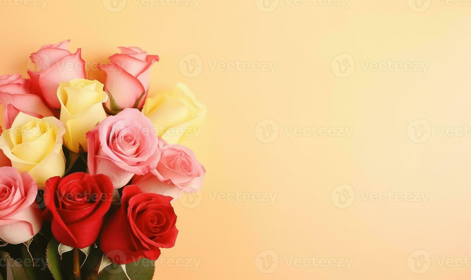 Close-up of a multi-colored rose bouquet. AI Generative photo