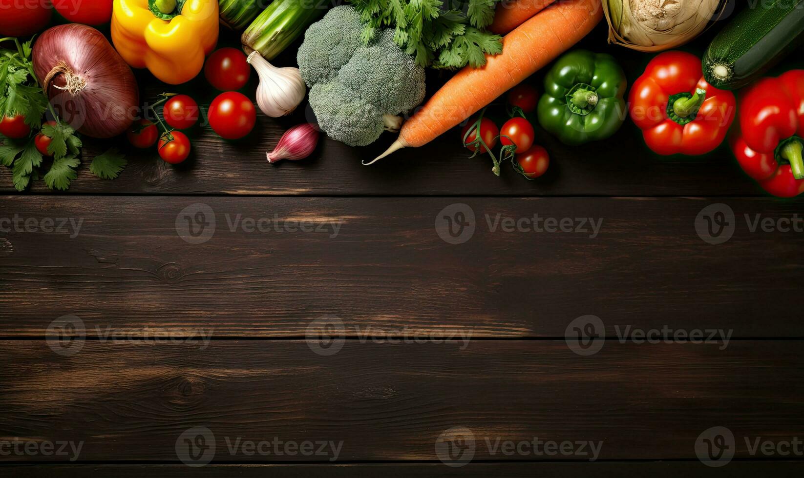 Vegetables on old wood table background. AI Generative photo