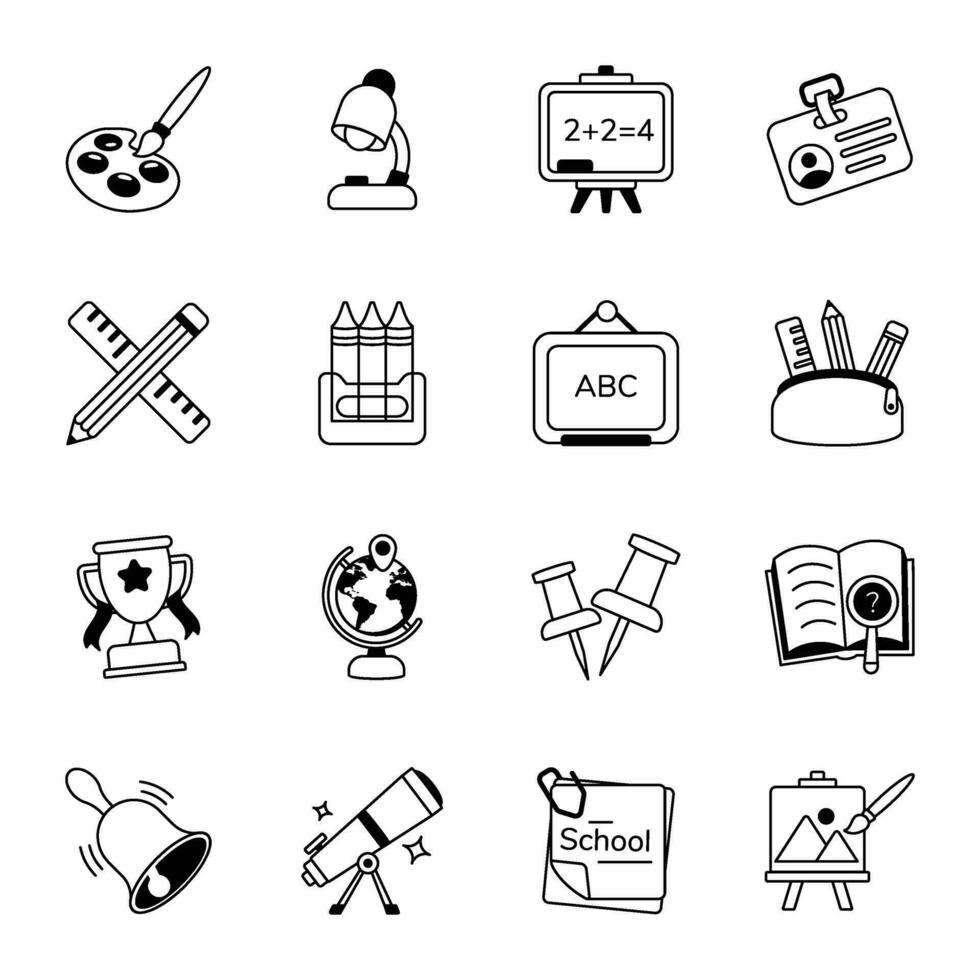 Pack of School Supplies and Learning Glyph Icons vector