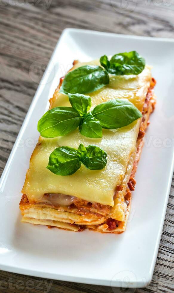 Portion of classic lasagne photo