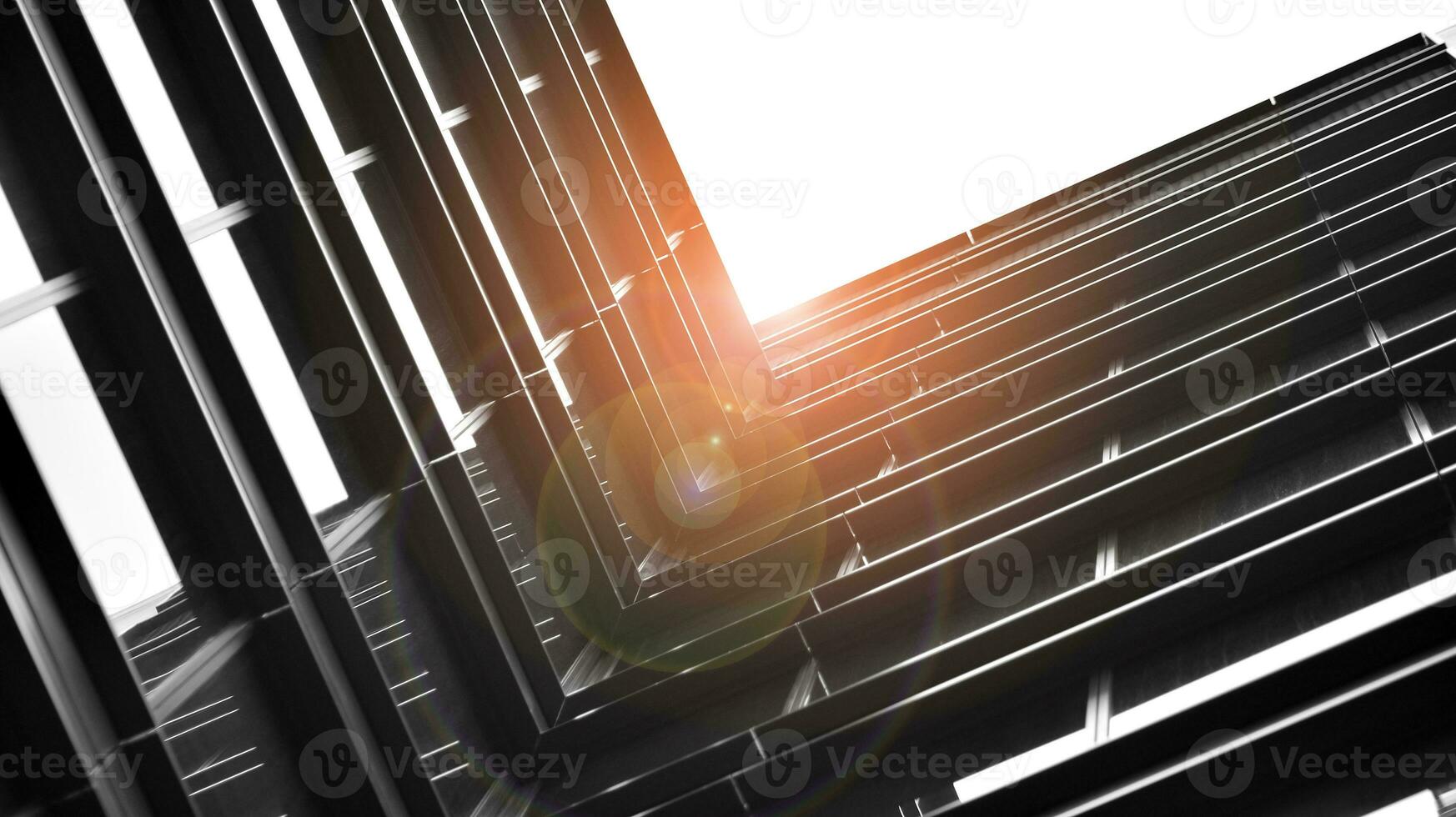 Glass modern building with blue sky background. View and architecture details. Urban abstract - windows of glass office building in  sunlight day. Black and white. photo