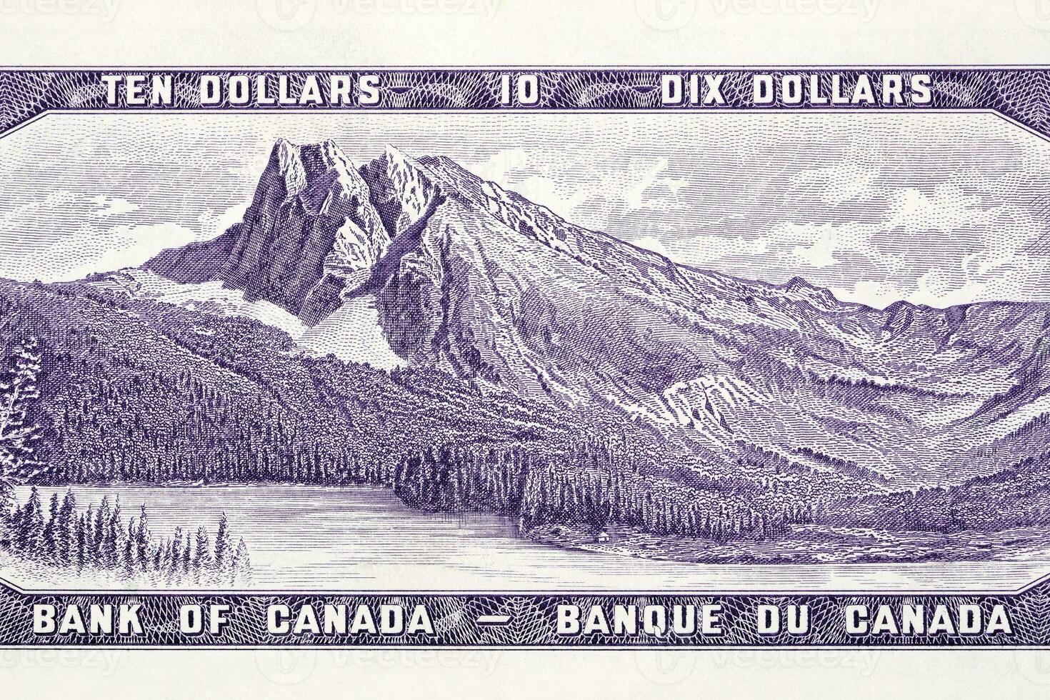 Rocky Mountain scene from old Canadian money photo