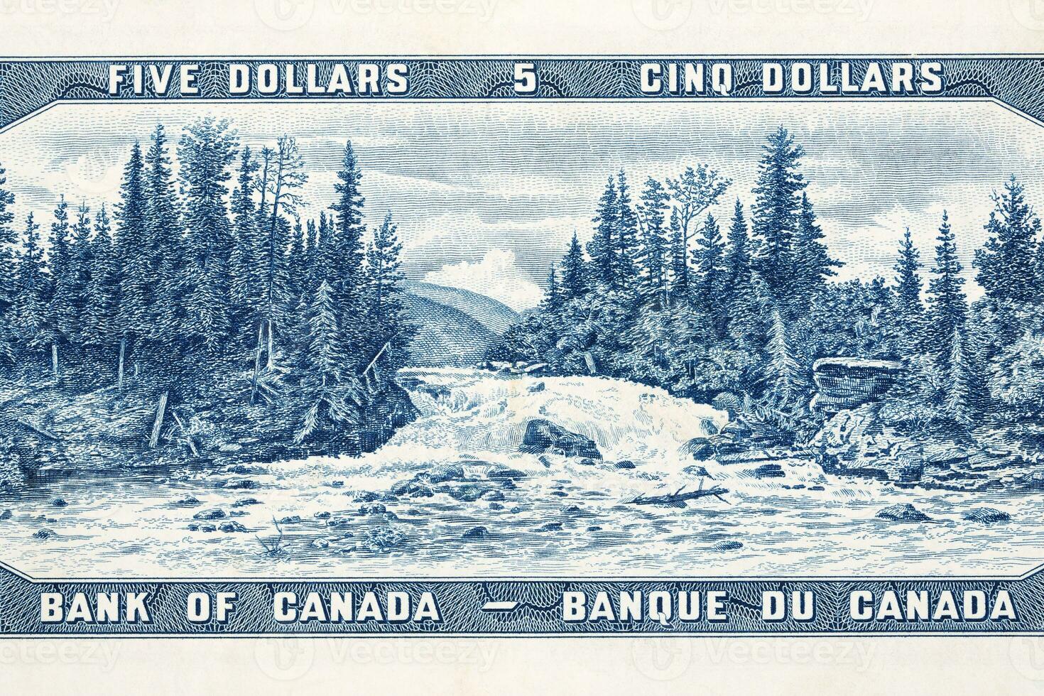 River in the north country from old Canadian money photo