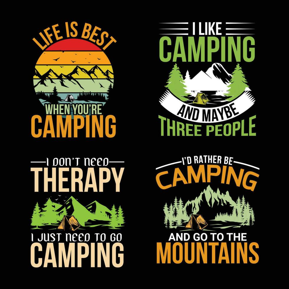paquete de diseño de camiseta de camping vector