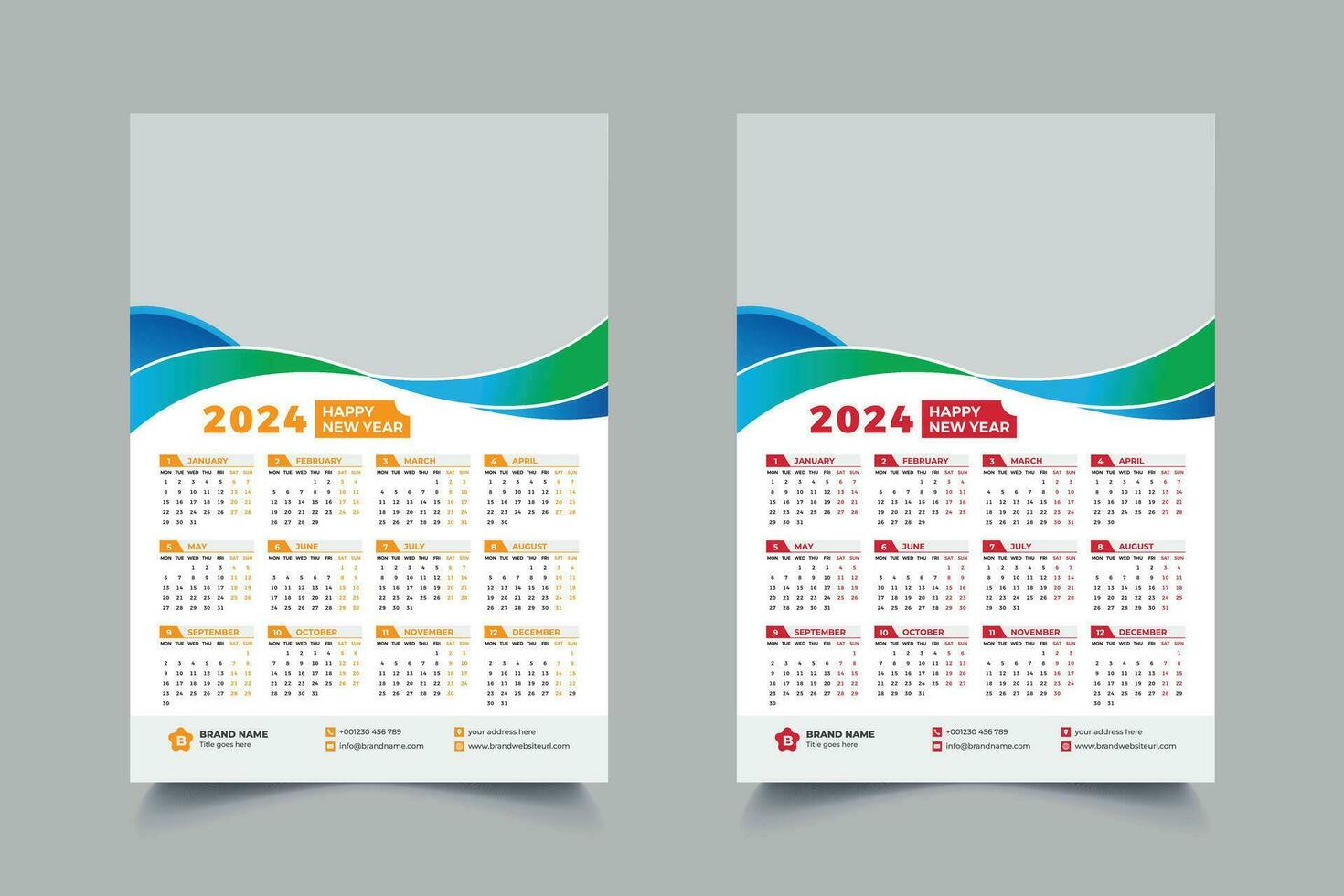 2024 pared calendario diseño. impresión Listo uno página moderno modelo diseño para 2024 vector