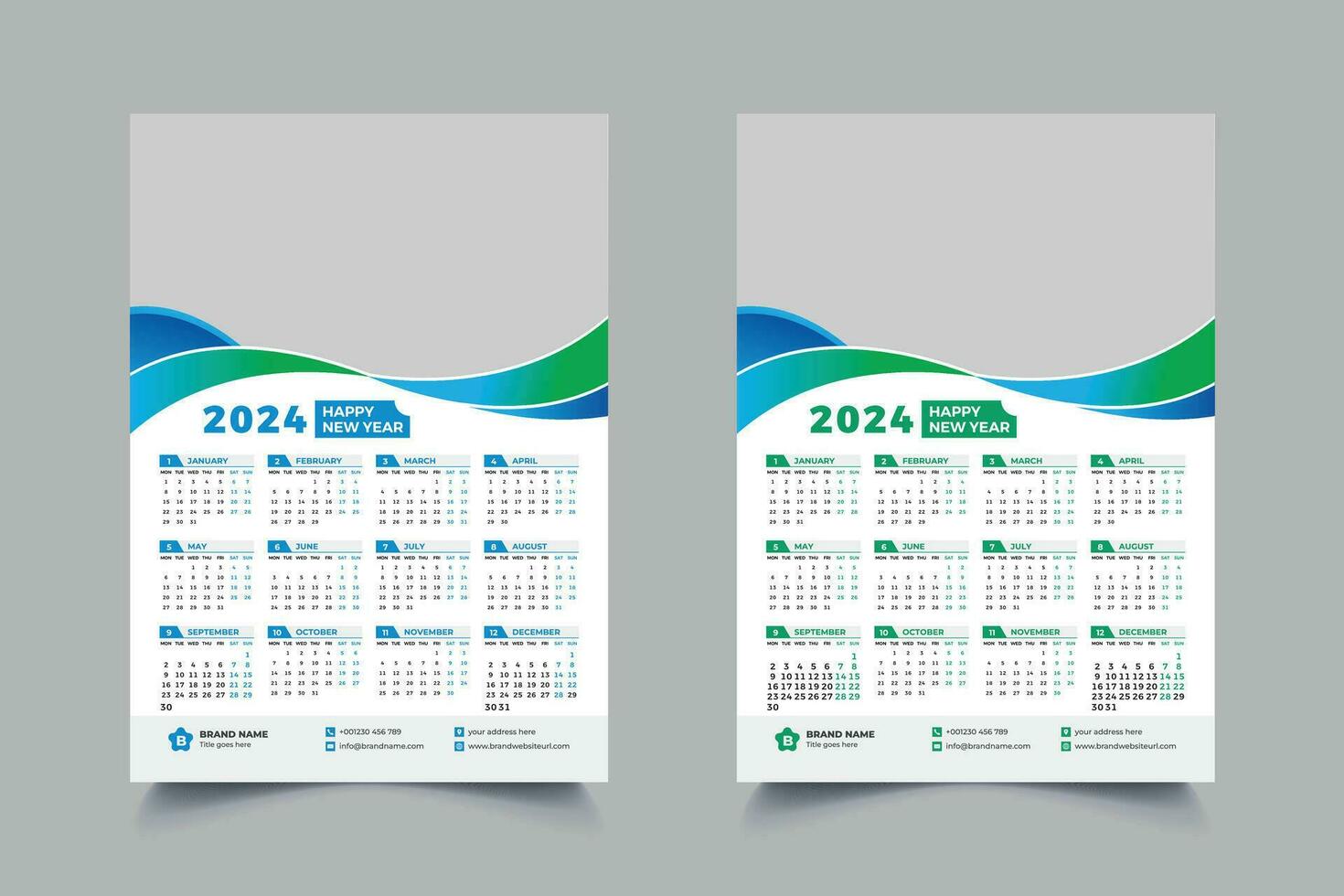 2024 wall calendar design. Print Ready one page Modern template design for 2024 vector