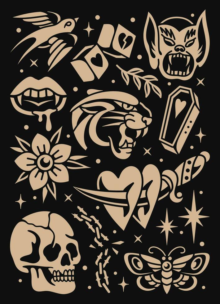 Clásico conjunto tatuaje diseño vector