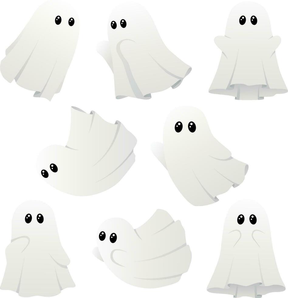 Ghosts for the decoration of postcards and other cards for the holiday of Halloween on All Saints' Day isolated on a white background vector