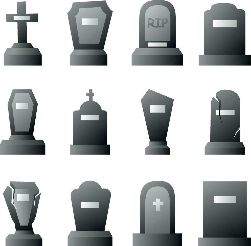 Tombstones for the decoration of postcards and other cards for the holiday of Halloween on All Saints' Day isolated on a white background vector