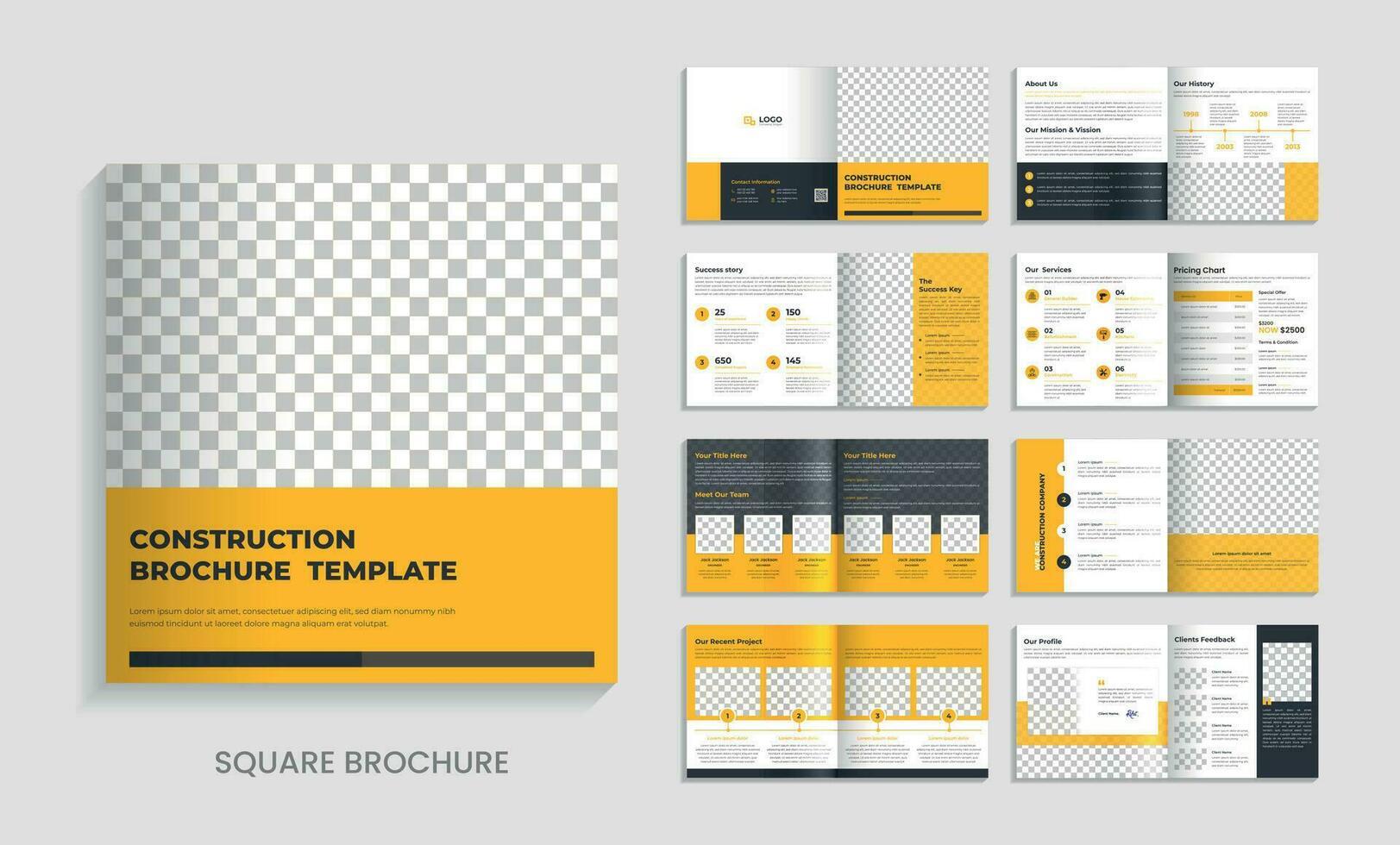 construcción cuadrado folleto paisaje, arquitectura modelo diseño con amarillo acentos vector