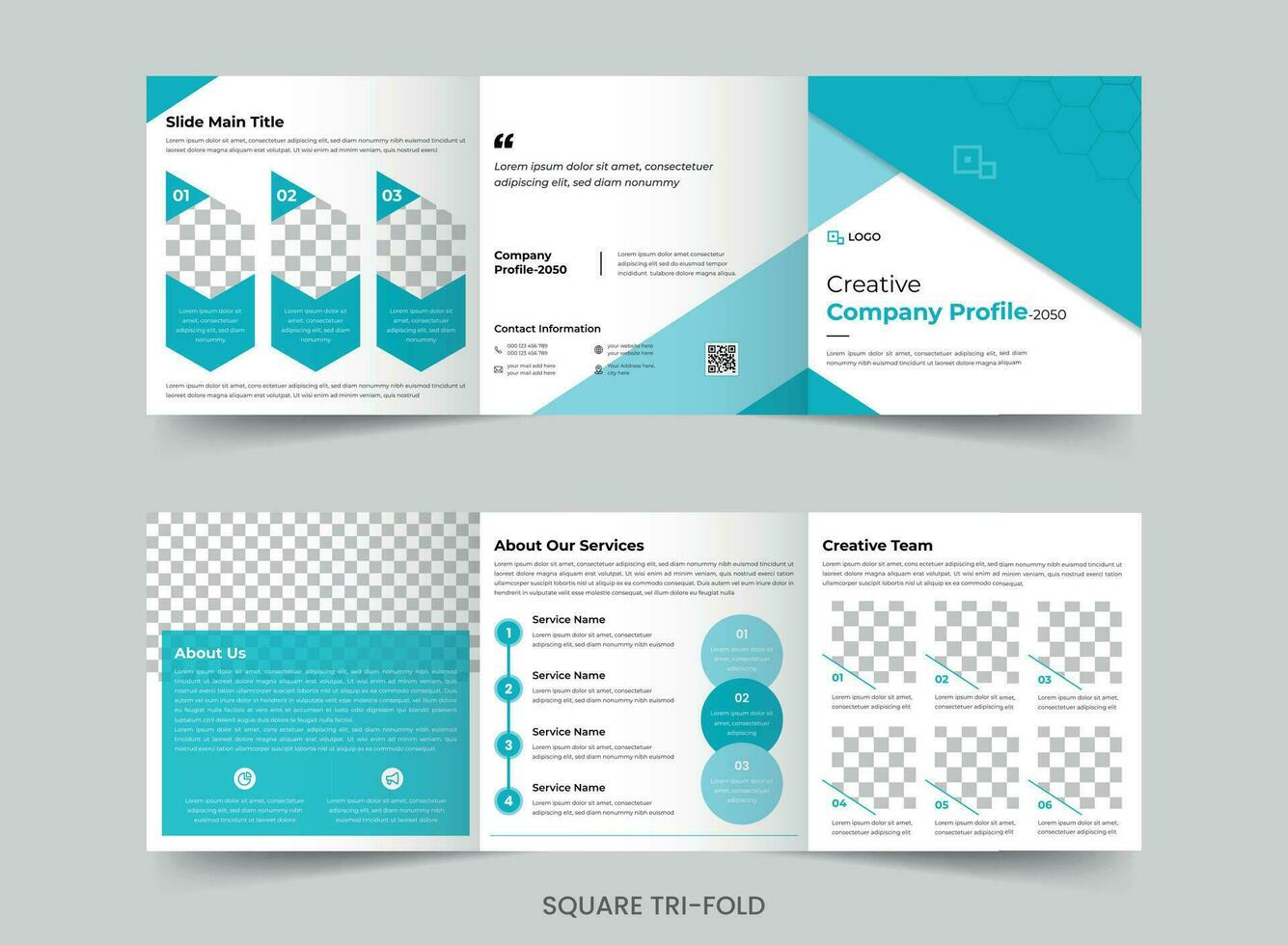 negocio promoción cuadrado tríptico folleto diseño. moderno corporativo editable modelo vector