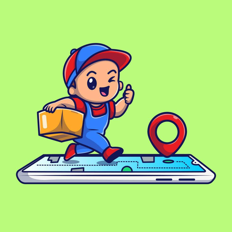 Cute Courier Delivery Online Package Cartoon Vector Icon  Illustration. People Business Icon Concept Isolated Premium Vector.  Flat Cartoon Style