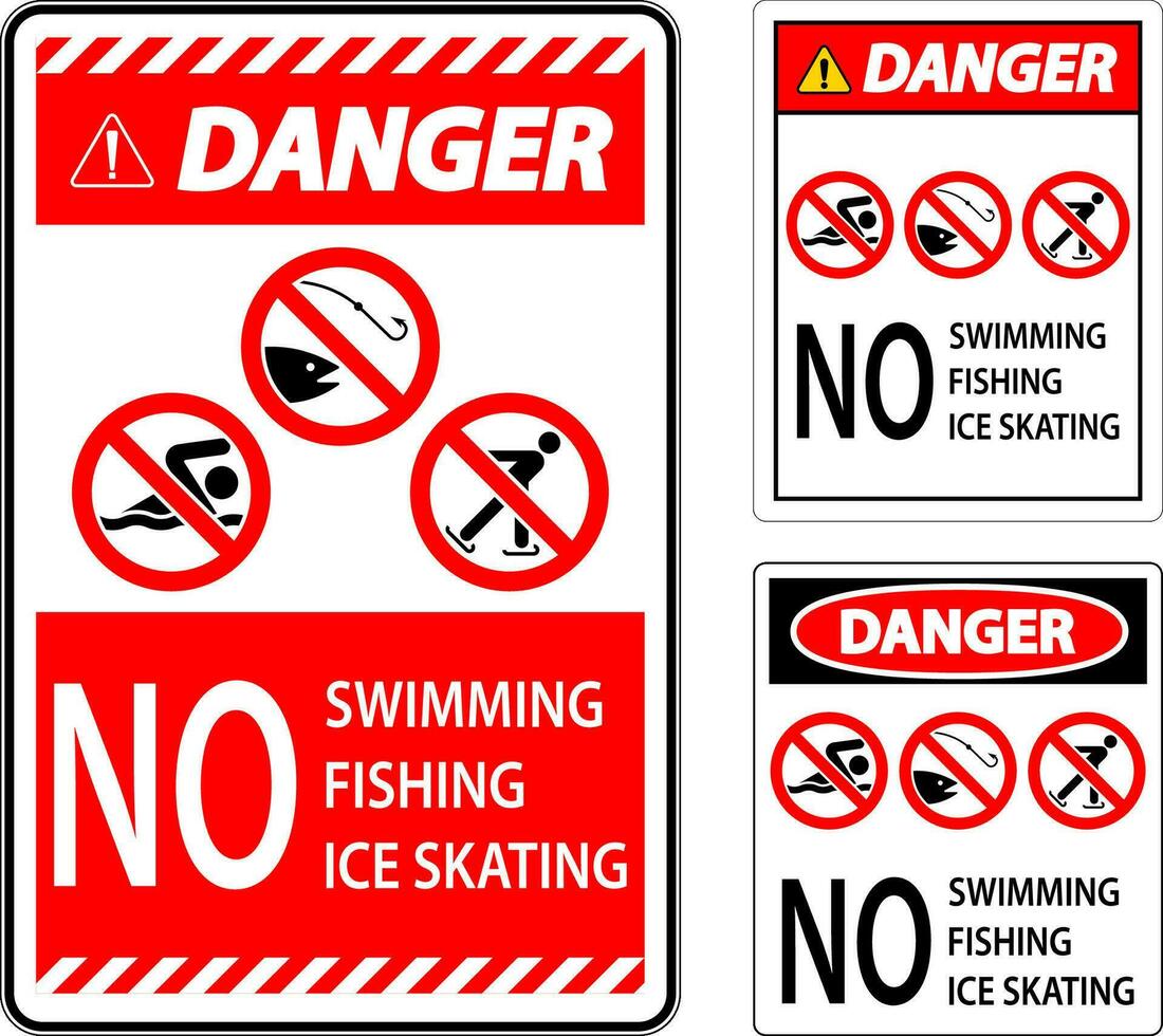 Prohibition Sign Danger - No Swimming, Fishing, Ice Skating vector