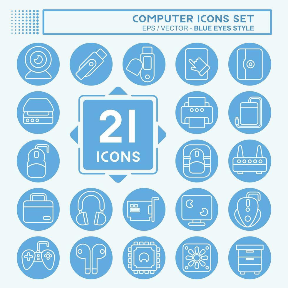 Icon Set Computer. related to Computer Hardware symbol. blue eyes style. simple design editable. simple illustration vector