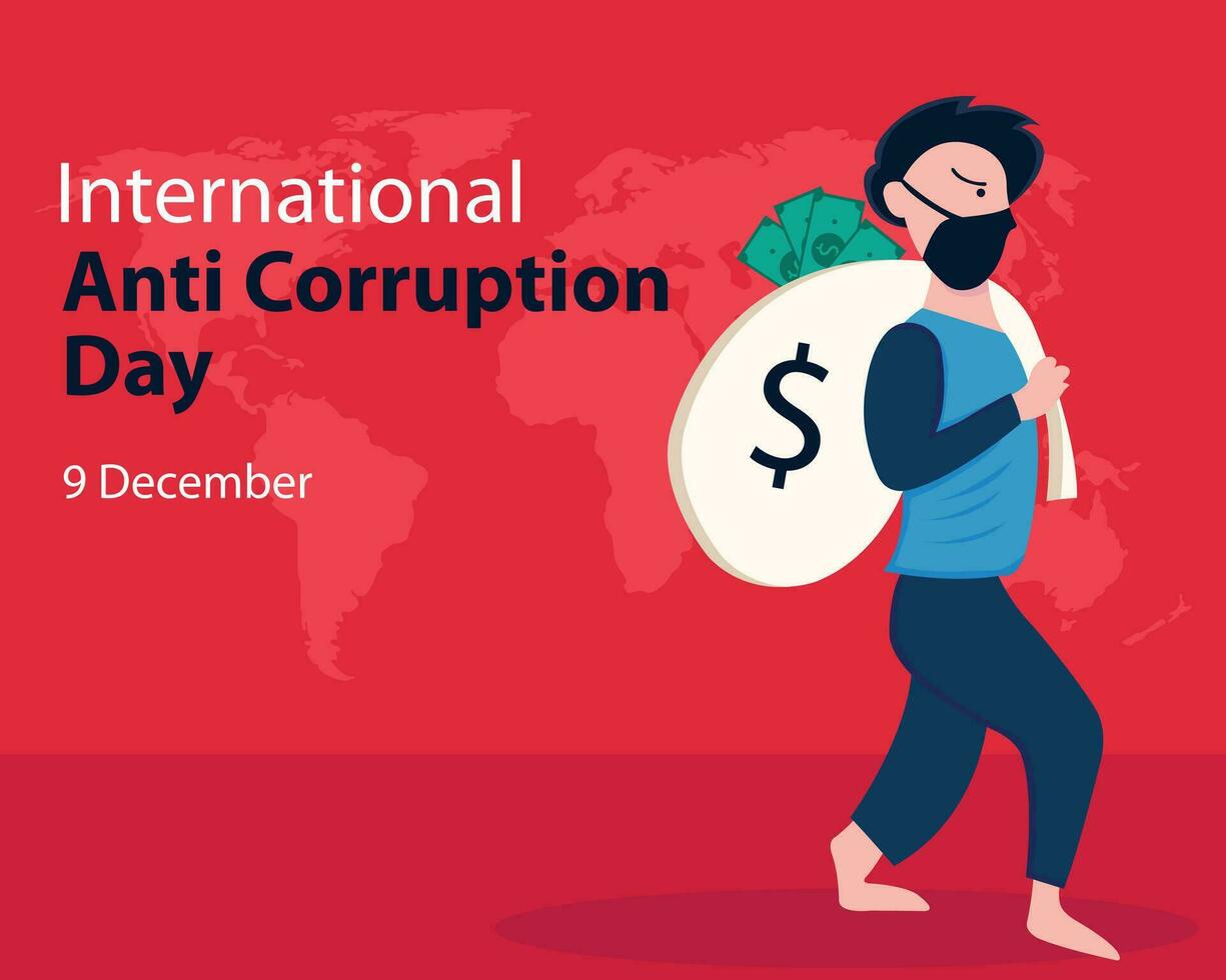 illustration vector graphic of a man was carrying a sack of money, perfect for international day, international anti corruption day, celebrate, greeting card, etc.