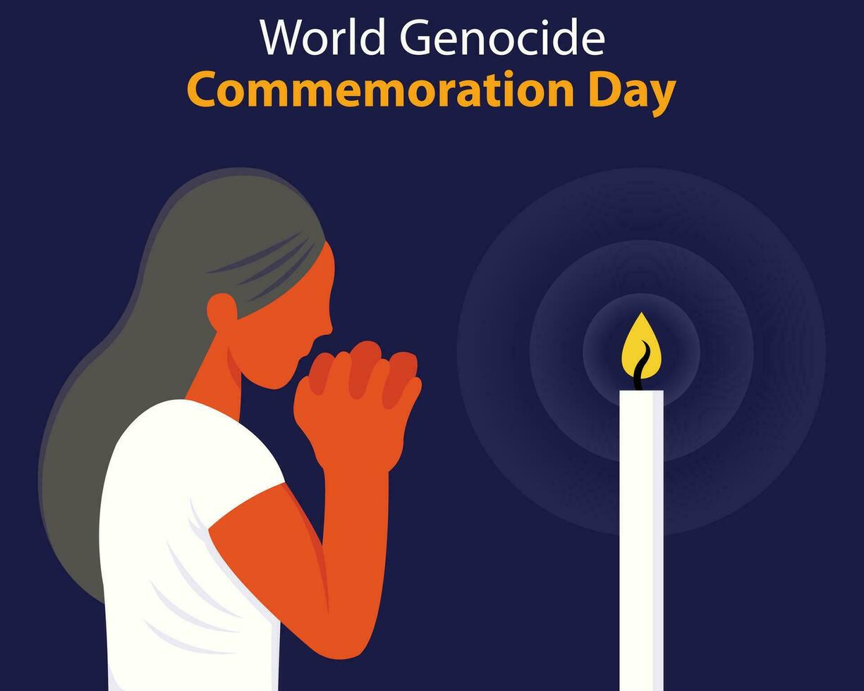 illustration vector graphic of a woman is pensive in front of a burning candle, perfect for international day, world genocide, commemoration day, celebrate, greeting card, etc.