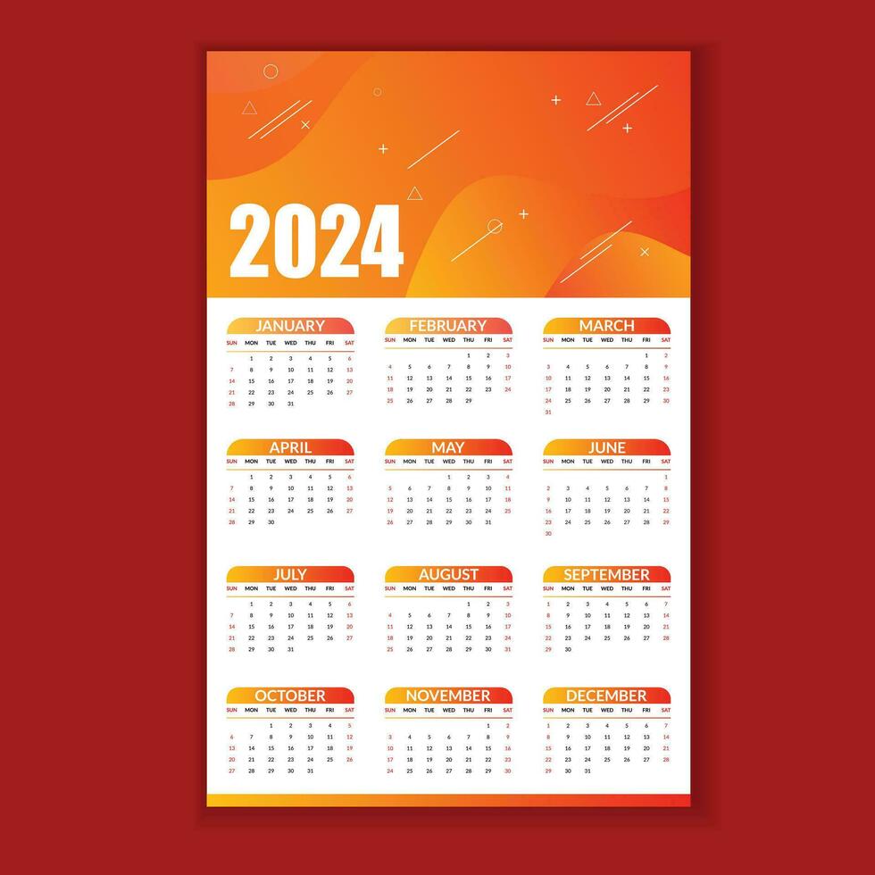 2024 english typographic abstract gradient calender poster. yearly planner design. vector