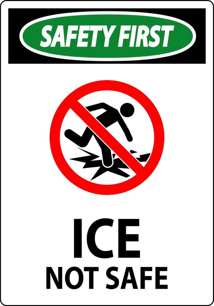 Safety First Sign Ice Not Safe vector