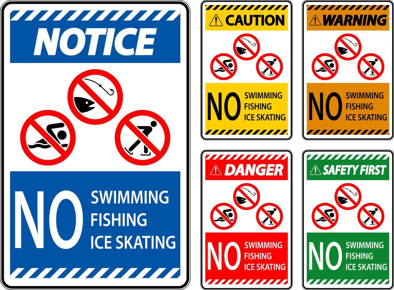 prohibición firmar advertencia - No nadar, pesca, hielo Patinaje vector