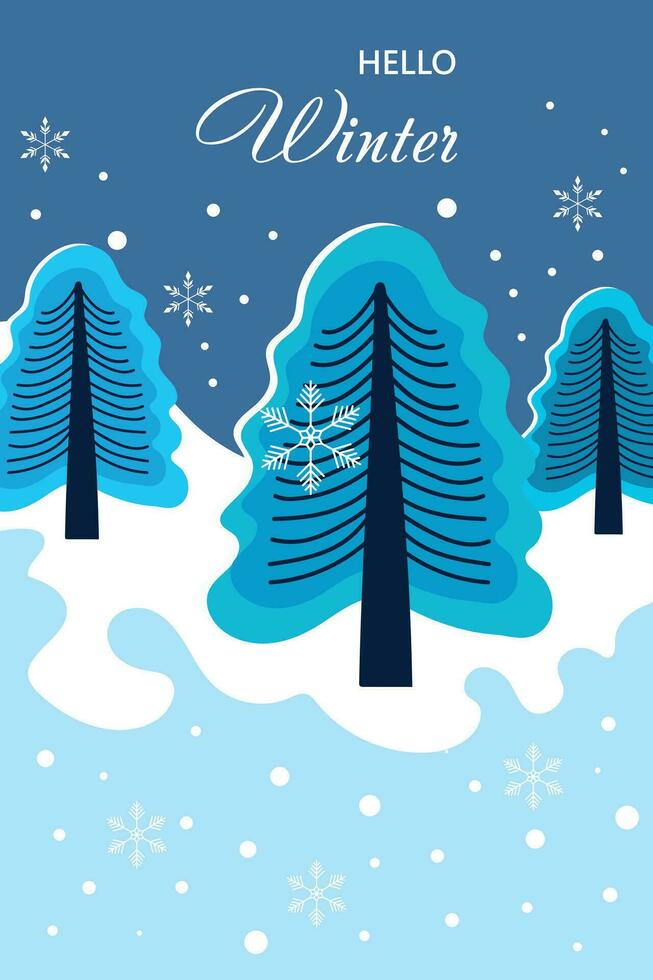 Winter card with the inscription Hello Winter. vector