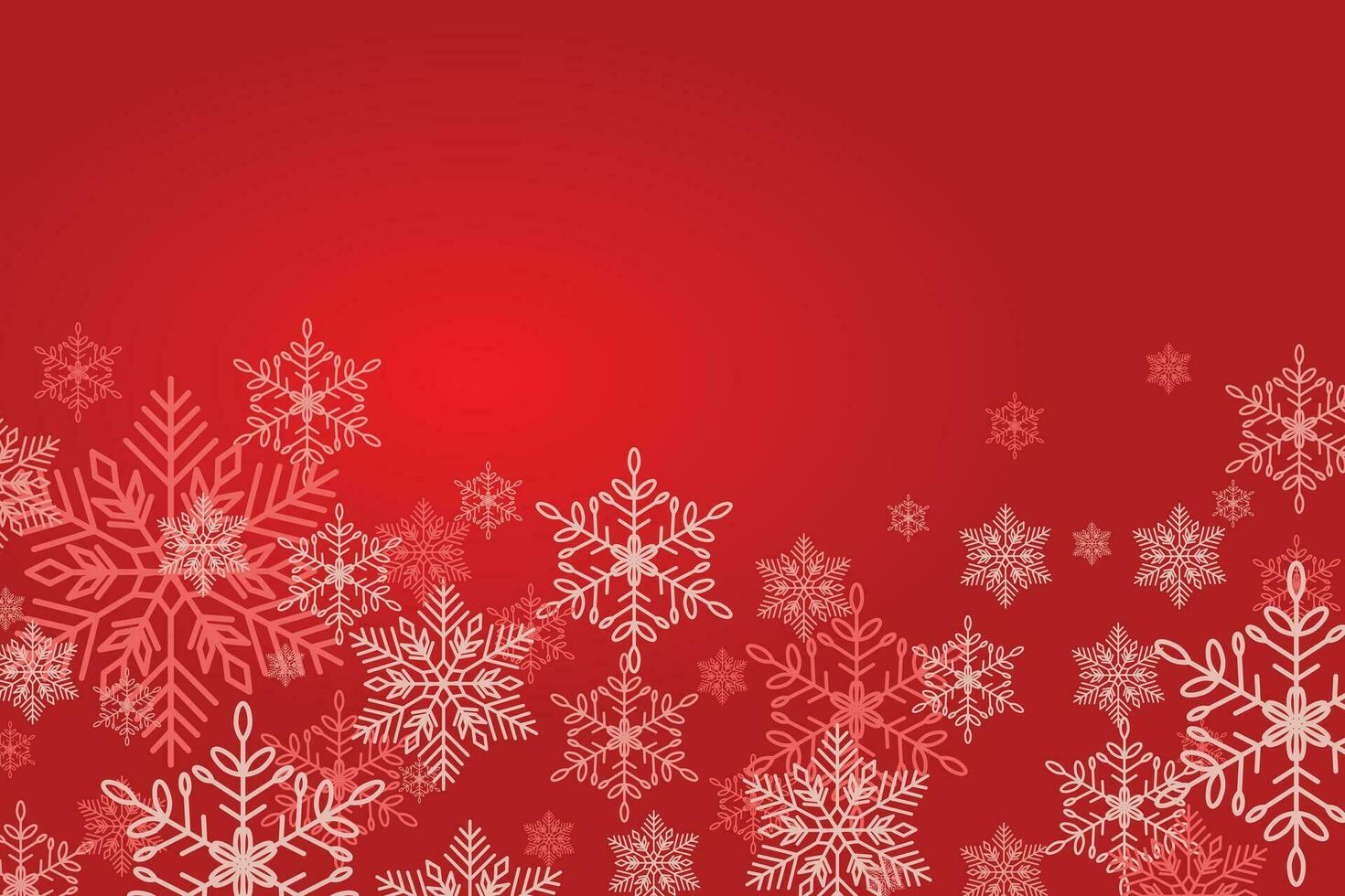 White snowflakes falling on red winter vector background. Cold weather symbols on red.