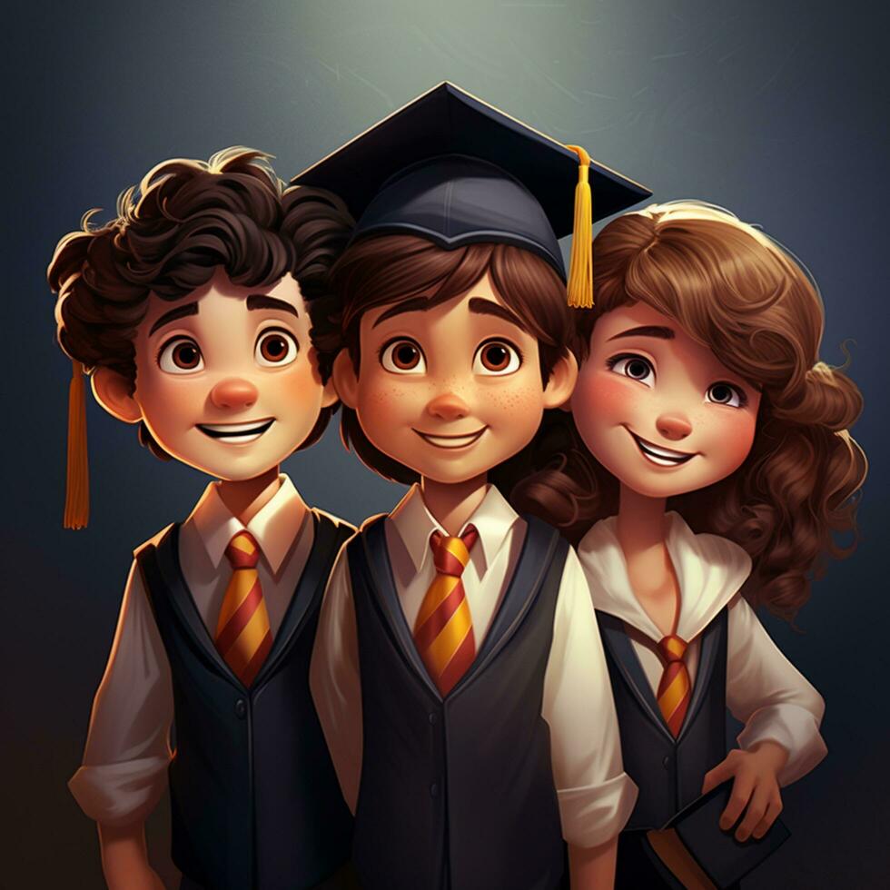 a group graduation cartoon design on black background photo