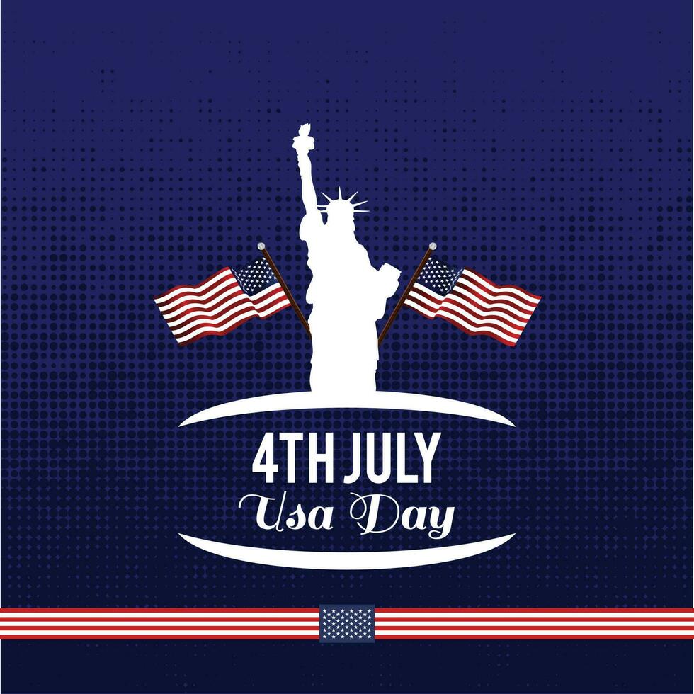 4th July America Day Happy Independene Day Statue of Liberty on Blue Background vector